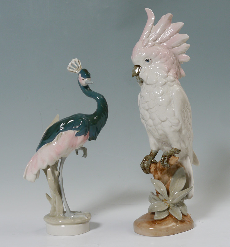 Appraisal: ROYAL DUX COCKATOO CROWNED CRANE PORCELAIN BIRD FIGURINES Cockatoo perched