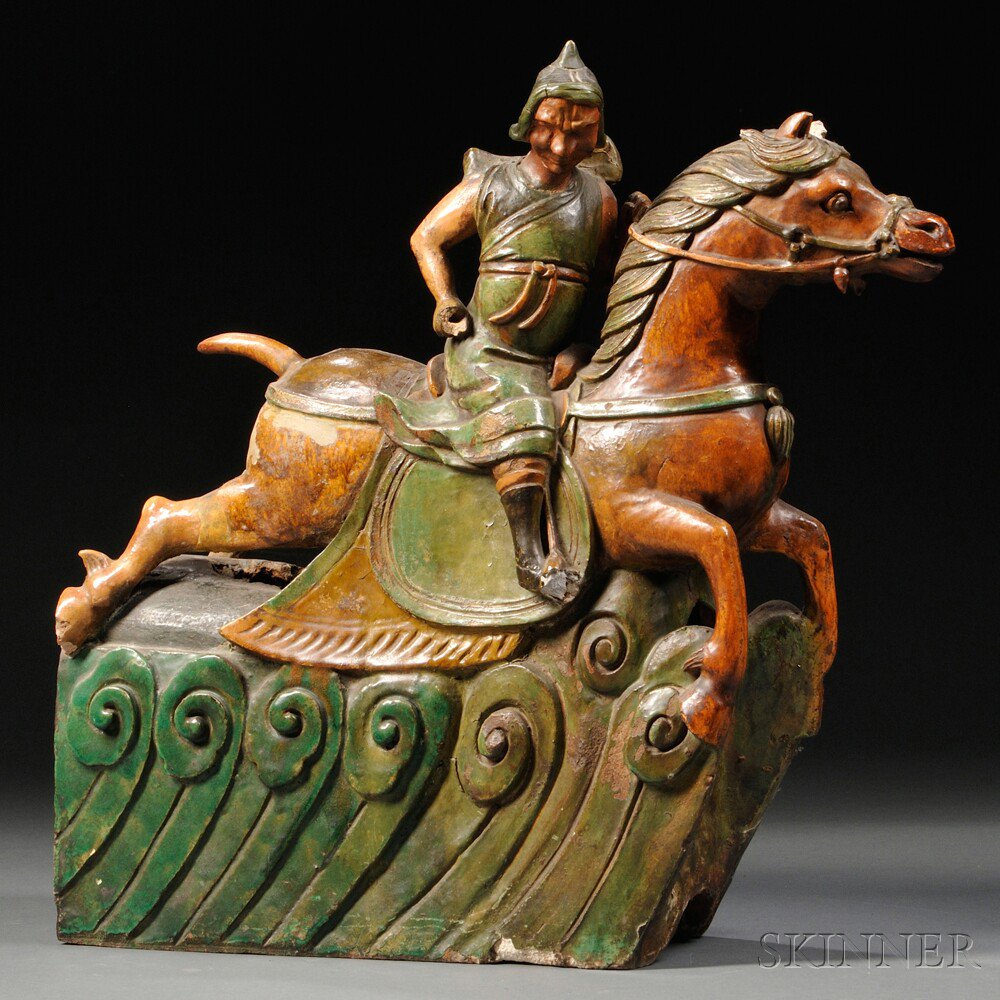 Appraisal: Large Sancai Horse and Rider Figure China depicting a galloping