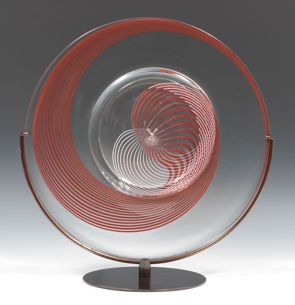 Appraisal: LINO TAGLIAPIETRA MURANO CRANBERRY CLEAR SATURNO x Murano glass charger