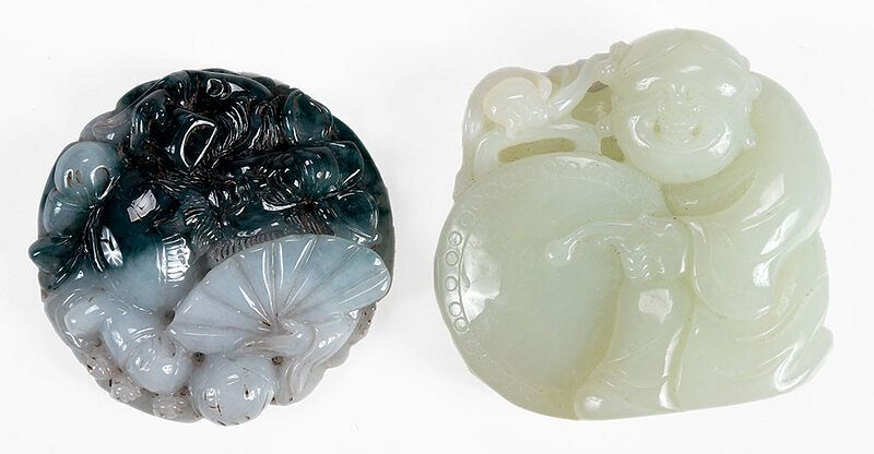 Appraisal: Two Small Chinese Jade Carvings th century circular white and