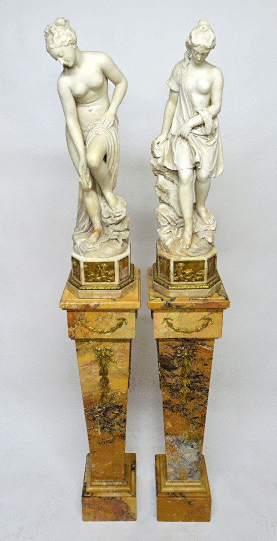 Appraisal: A pair of early th century French carved white marble