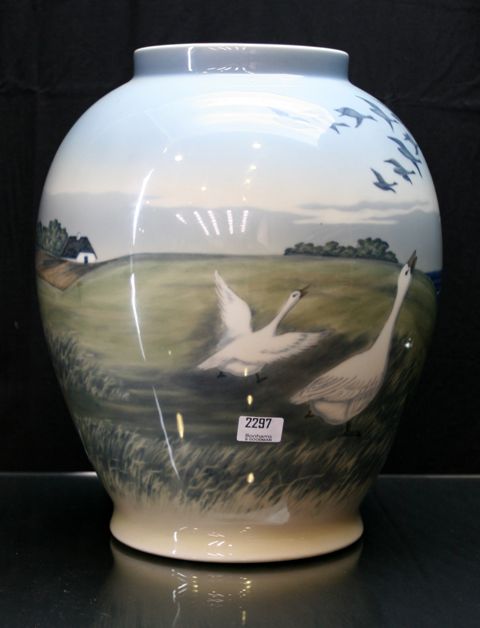 Appraisal: A Royal Copenhagen vase decorated with geese in a seaside