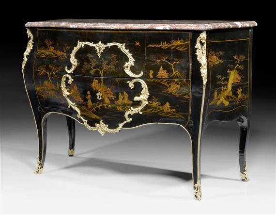 Appraisal: LACQUER CHEST OF DRAWERS Louis XV stamped I DUBOIS Jacques