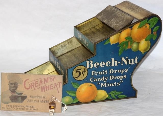 Appraisal: BEECH-NUT TIN LITHOGRAPH COUNTERTOP COUNTRY STOREDISPLAY RACK THE LEVELS READ