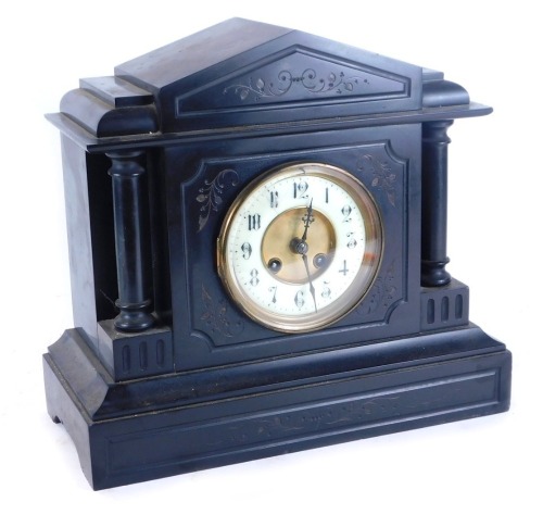 Appraisal: A thC black slate mantel clock cream enamel numeric dial