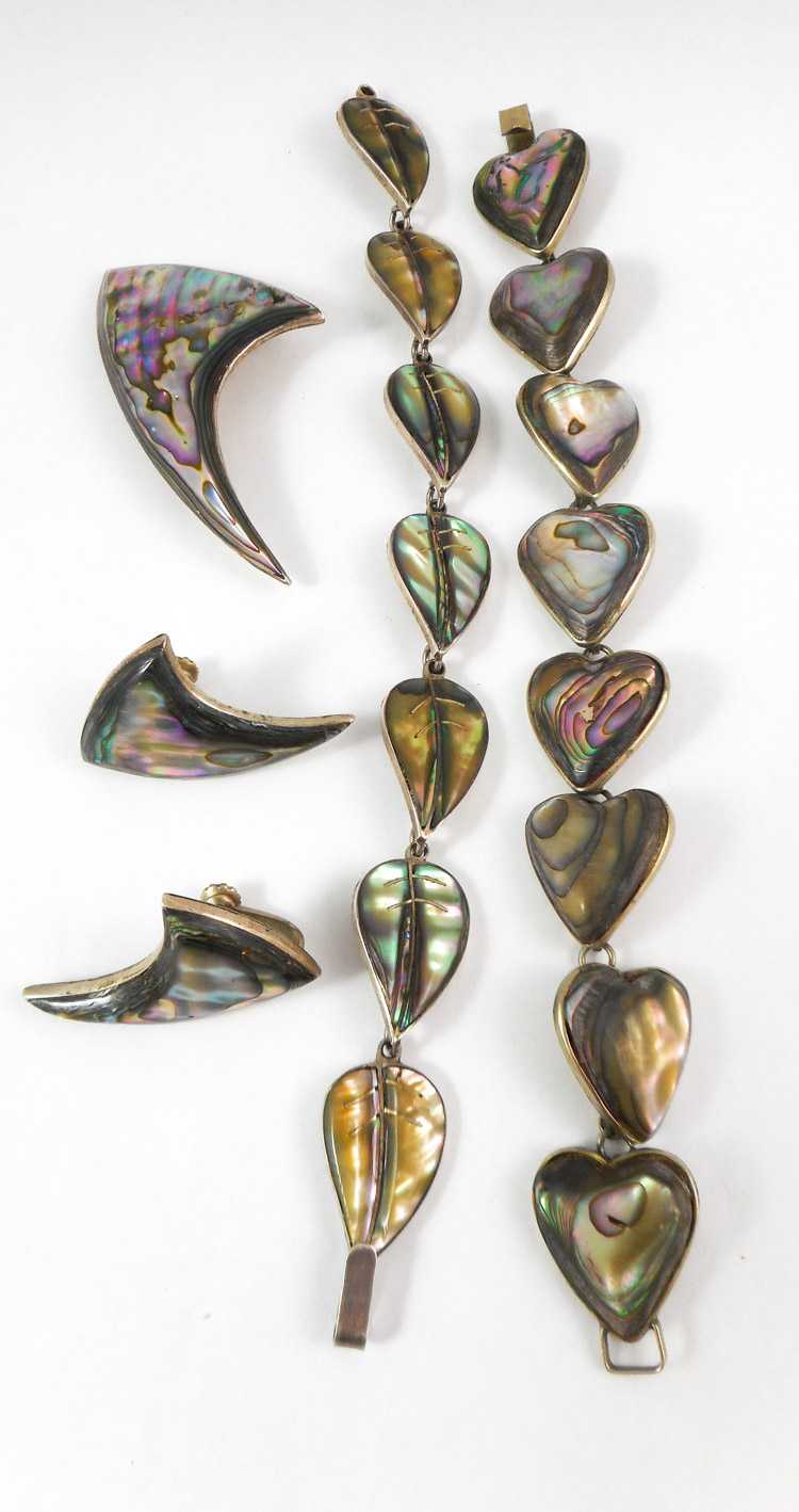 Appraisal: FIVE PIECES OF TAXCO SILVER AND ABALONE JEWELRY including a