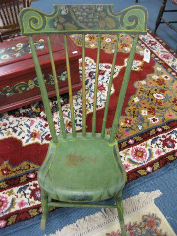 Appraisal: Plank Seat Rocker floral on green th Century Tall x