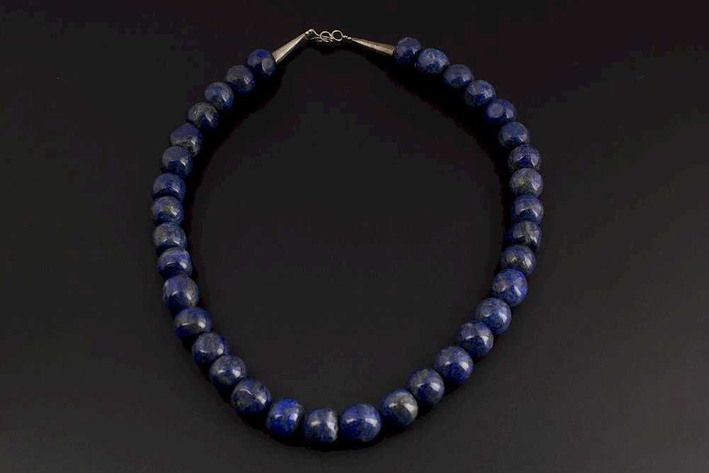 Appraisal: Denim lapis Necklace Navajo Strung Natural Freeform round Denim Lapis