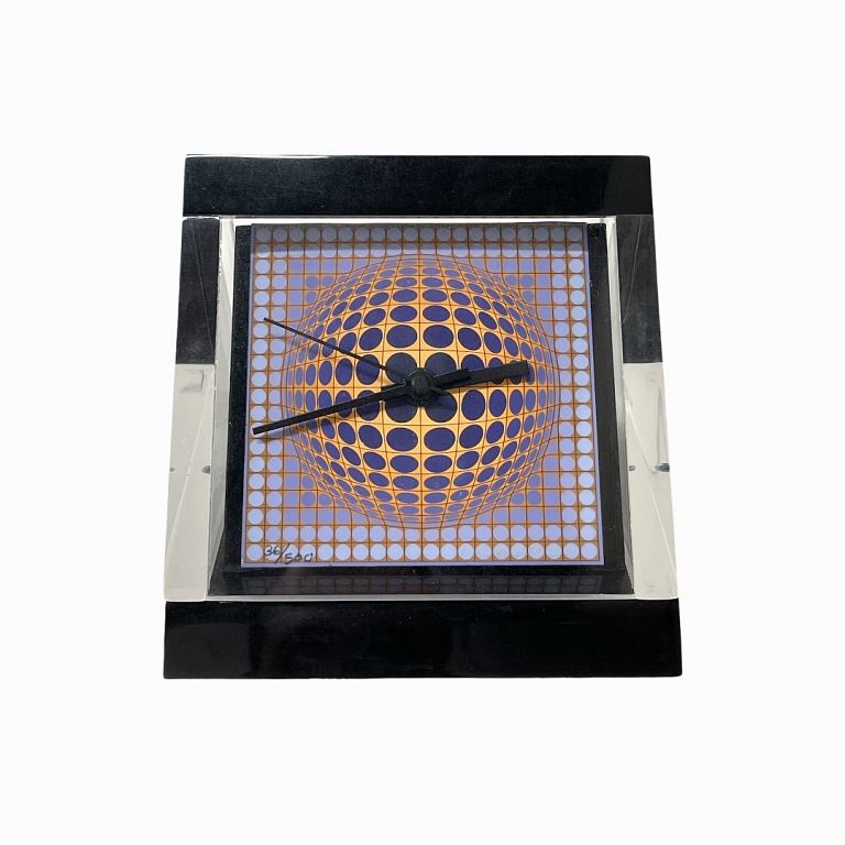 Appraisal: Encased Victor Vasarely Tabletop Clock Encased Victor Vasarely Tabletop Clock