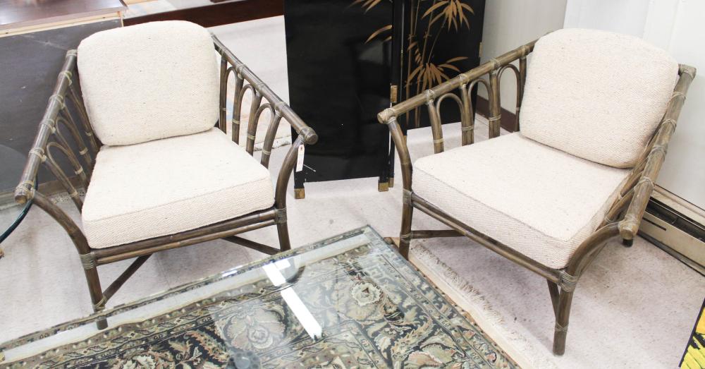 Appraisal: A SET OF FOUR McGUIRE RATTAN LOUNGE CHAIRS McGuire Furniture