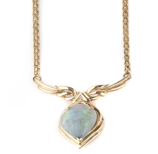 Appraisal: An opal and k gold pendant necklace grs gross