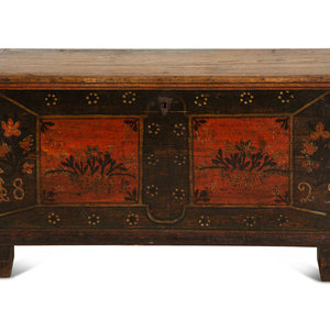 Appraisal: A German Painted Oak Wedding Chest with Floral Decoration Dated