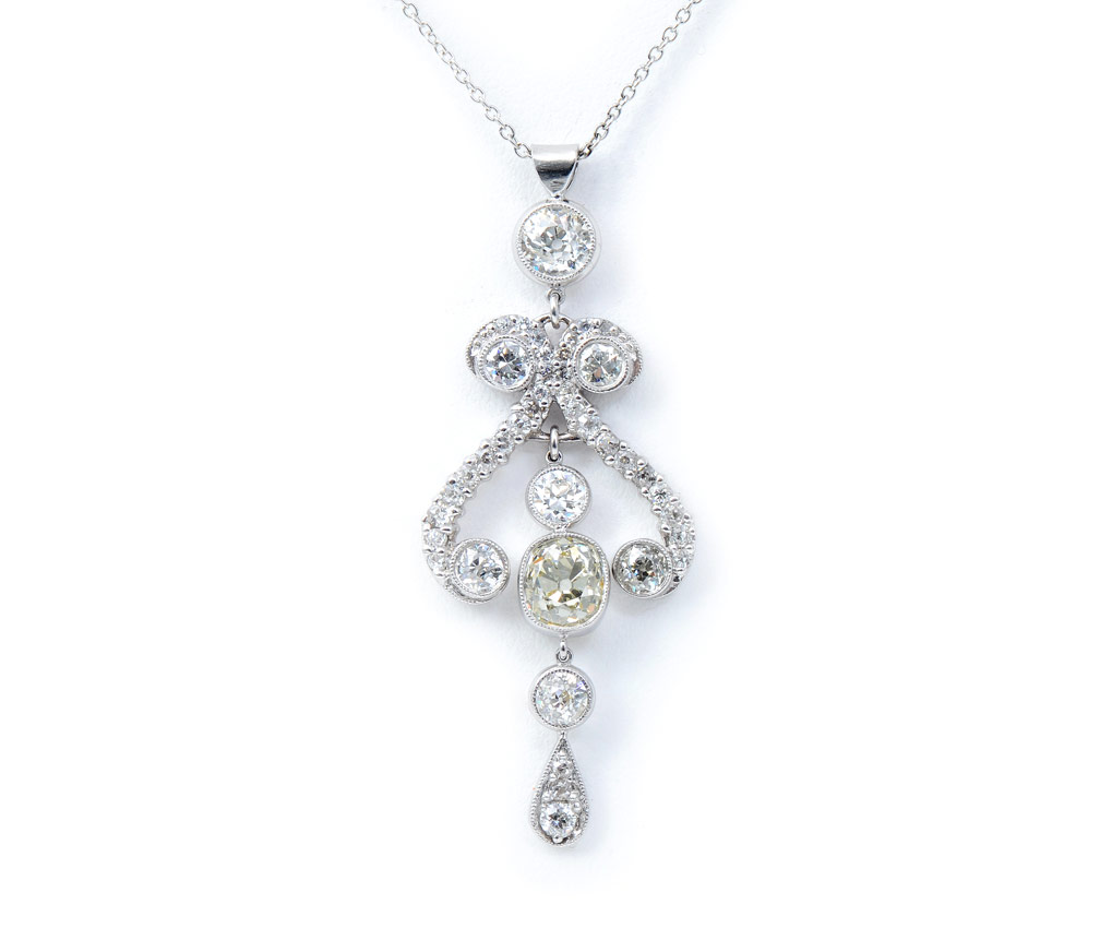 Appraisal: PLATINUM EDWARDIAN REVIVAL CT DIAMOND NECKLACE Custom handmade platinum necklace