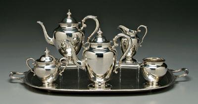 Appraisal: Five-piece sterling tea service urn form bodies with rounded shoulders