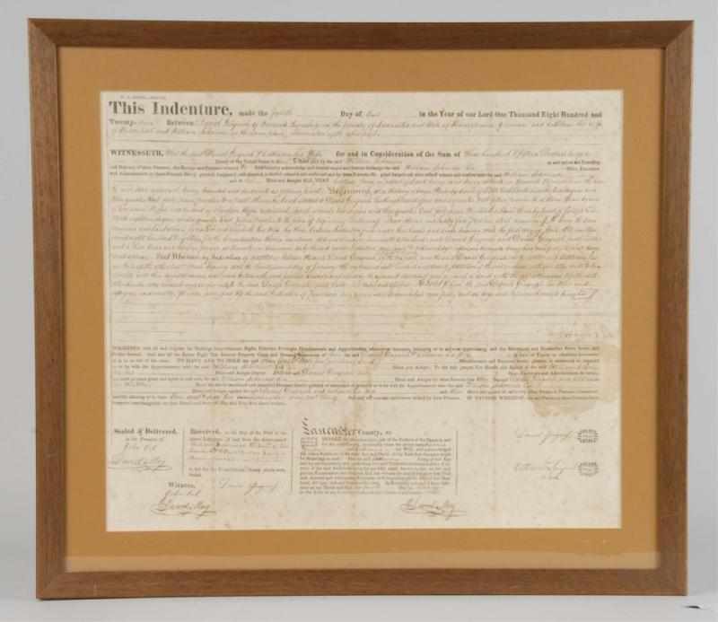 Appraisal: Lancaster County Land Indenture Description Nicely framed and visible from