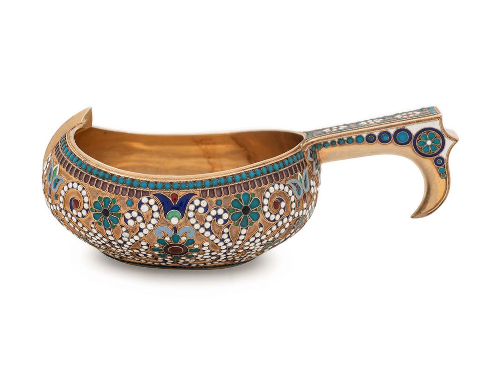 Appraisal: A Russian Silver-Gilt and Enameled Kovsh Retailed by Tiffany Co