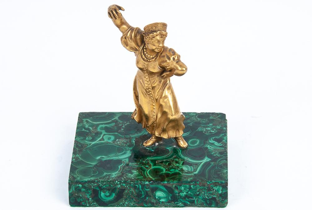 Appraisal: RUSSIAN GILT BRONZE MALACHITE FIGURE inches high Condition