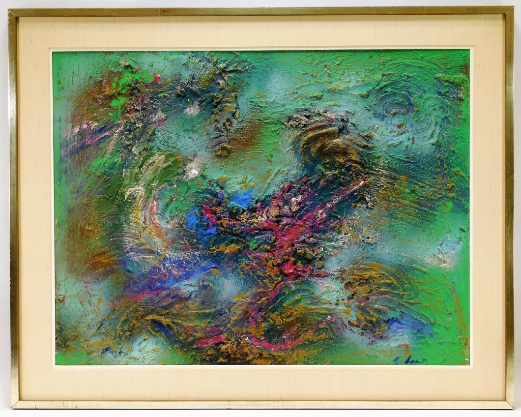 Appraisal: MODERN ABSTRACT TEXTURED COLOR MELT PAINTING United States th CenturyGreens