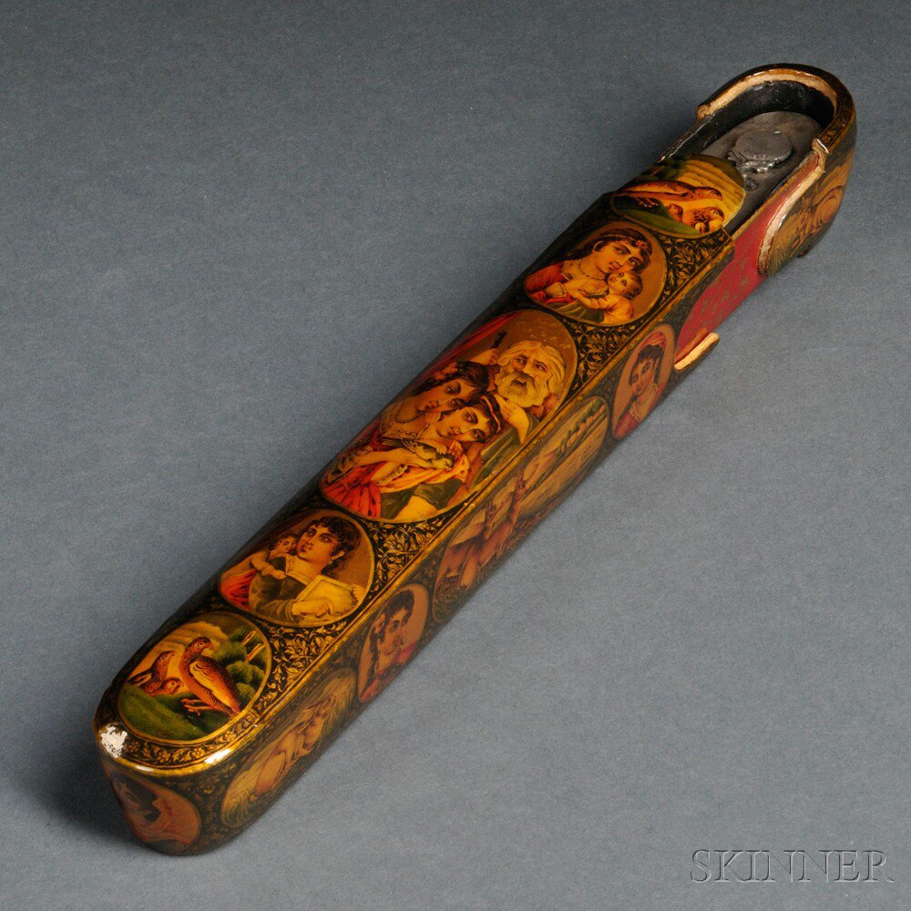 Appraisal: Polychrome Lacquered Papier-mache Pen Case Qalamdan Iran late Qajar period