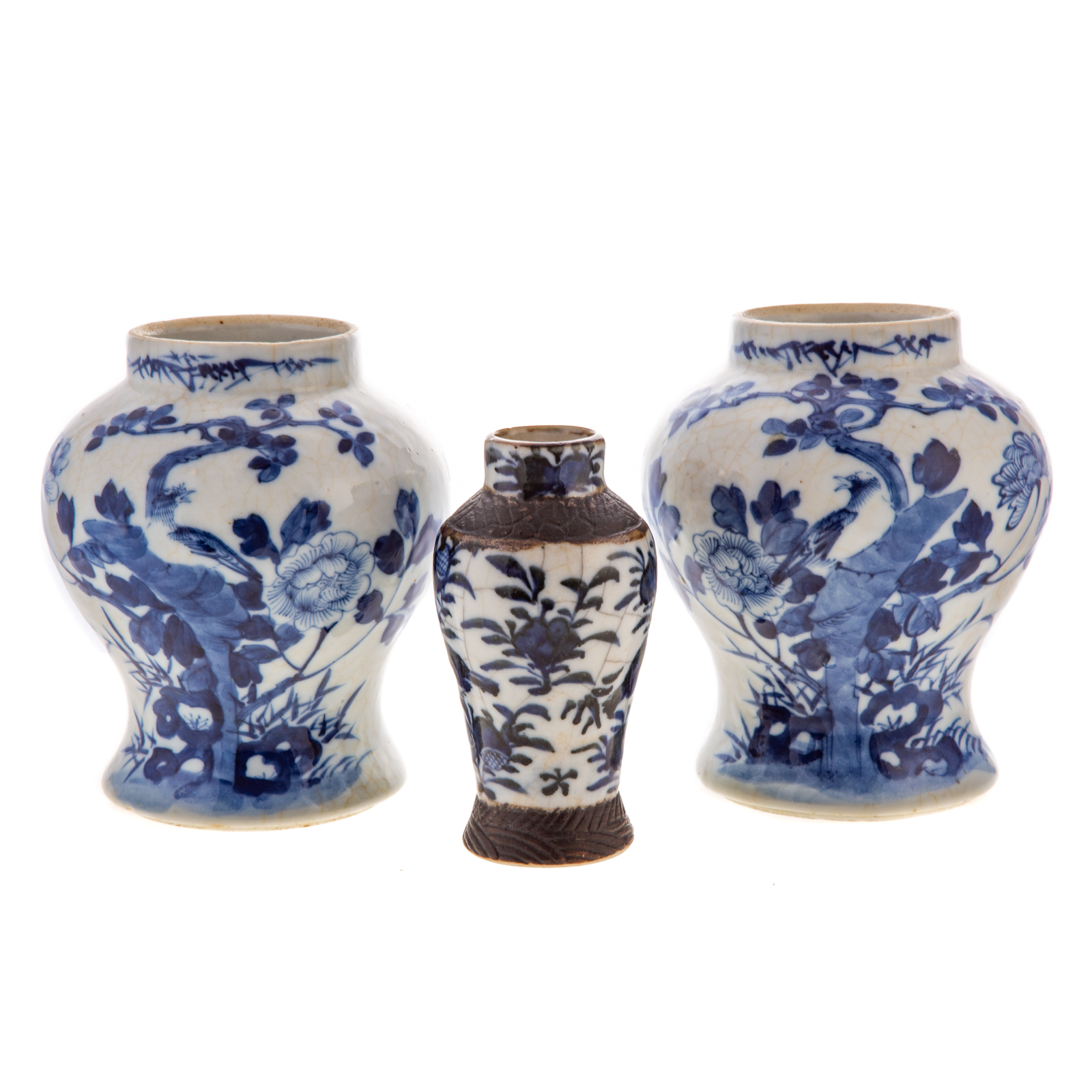 Appraisal: THREE CHINESE EXPORT PORCELAIN JARS Circa pair ovoid jars with