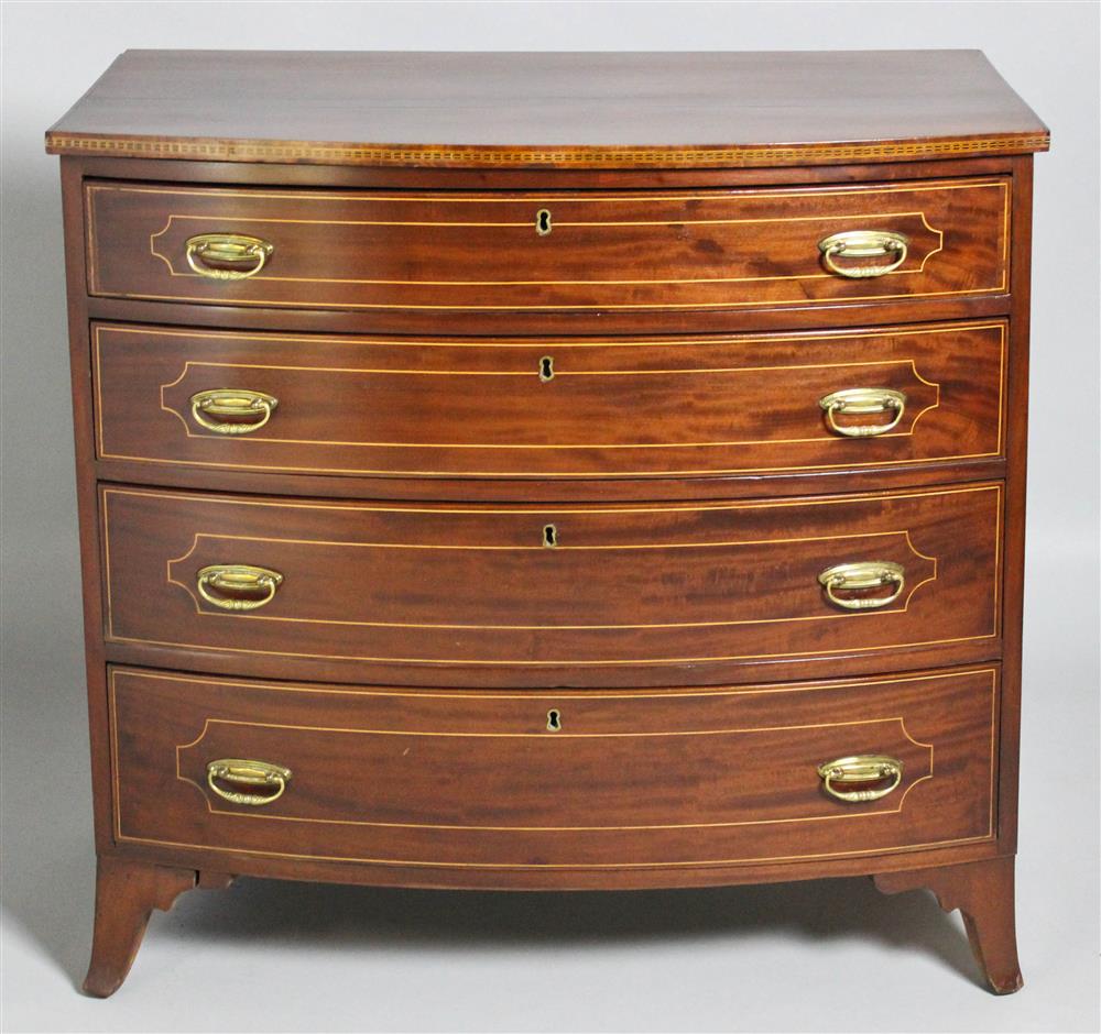 Appraisal: AMERICAN FEDERAL INLAID MAHOGANY BOW FRONT CHEST NEW ENGLAND CIRCA