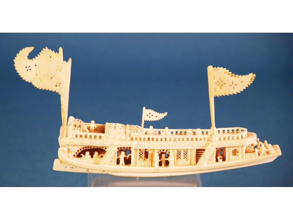 Appraisal: CHINESE INTRICATELY CARVED IVORY MODEL OF A BOAT the one