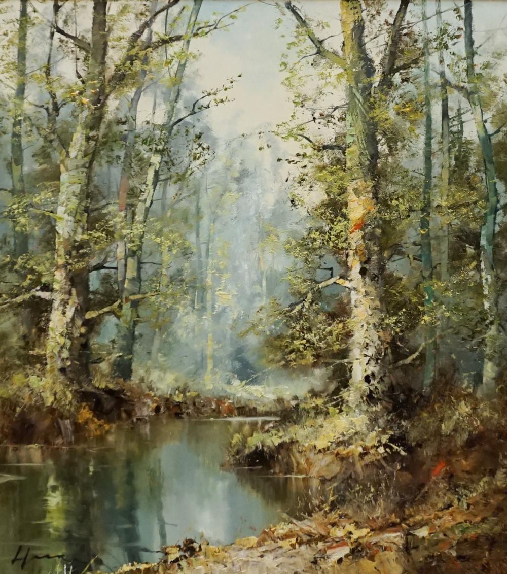 Appraisal: INGFRIED HENZE GERMAN - WOODED RIVER LANDSCAPE OIL ON CANVAS