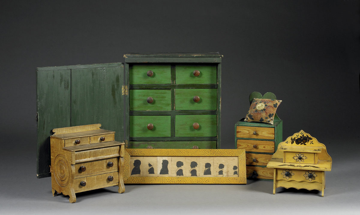 Appraisal: MID-NINETEENTH CENTURY MINIATURE EMPIRE GRAIN PAINTED CHEST OF DRAWERS WITH