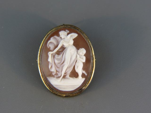 Appraisal: Cameo Pendant or Brooch maiden cherub carved shell silver Italian