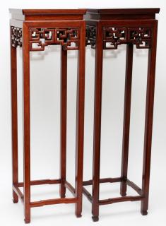 Appraisal: MODERN CHINESE MAHOGANY PLANT STANDS PAIR MODERN CHINESE MAHOGANY PLANT