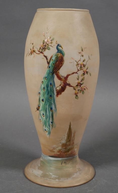 Appraisal: Ovoid vase decorated with a peacock on branch Marked under