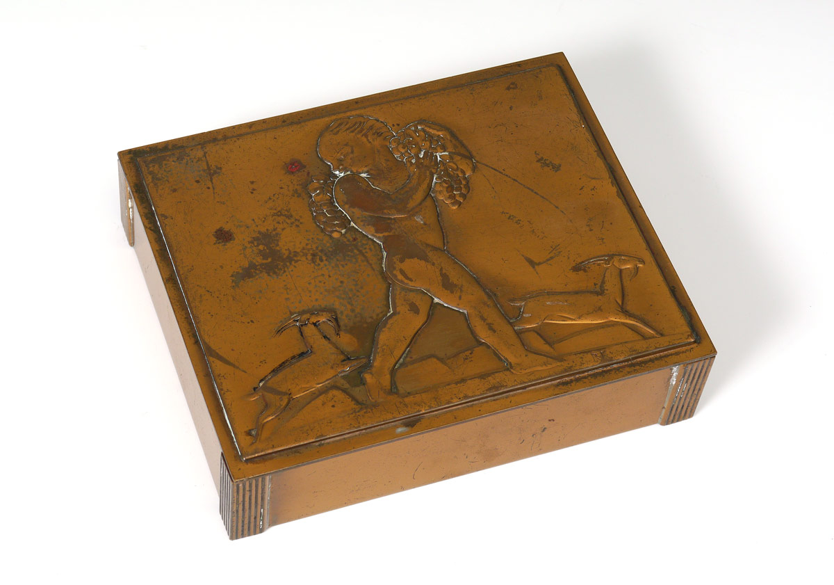 Appraisal: ROCKWELL KENT FOR CHASE COPPER HUMIDOR Hinged lid cigarette box