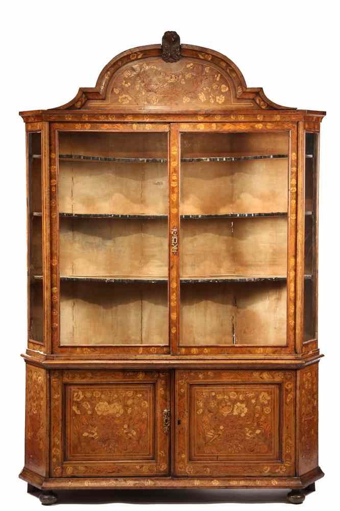 Appraisal: DUTCH MARQUETRY DISPLAY CABINET - Large th c Dutch Marquetry