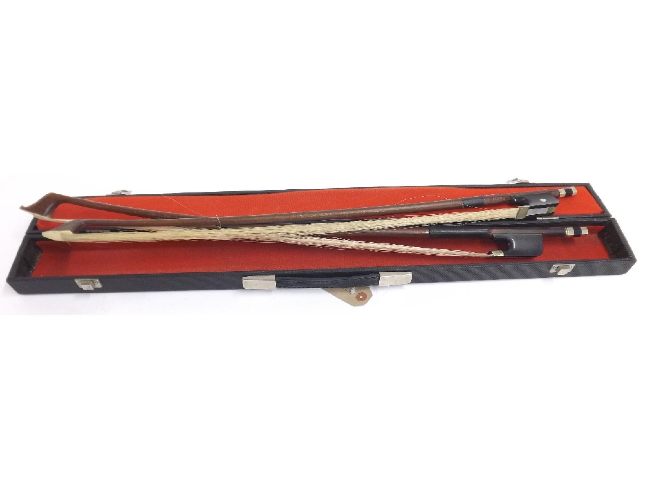 Appraisal: Two old nickel mounted double bass bows one indistinctly stamped