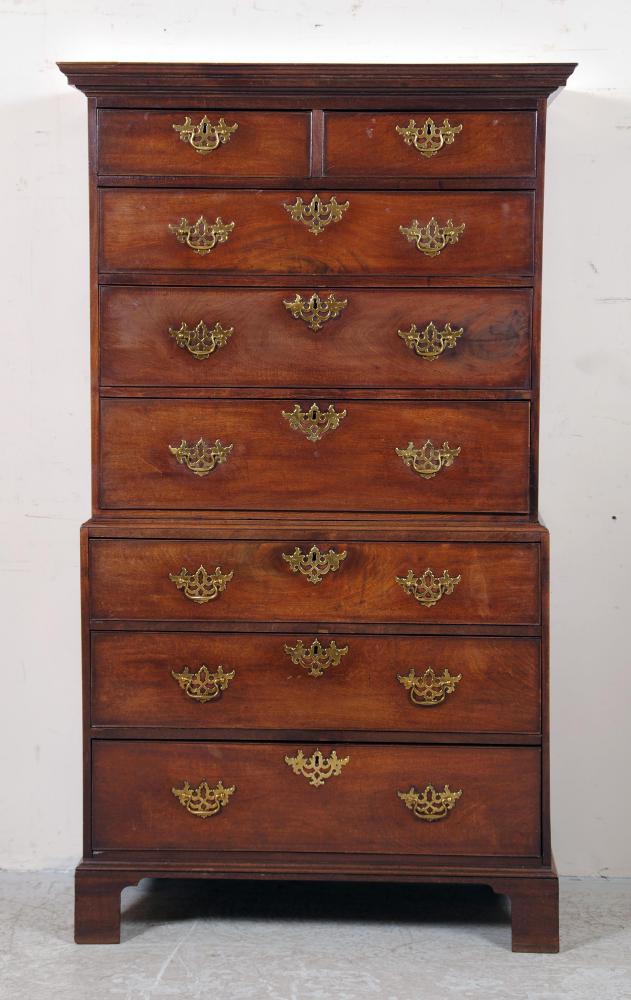 Appraisal: A GEORGE III MAHOGANY CHEST ON CHEST c the moulded