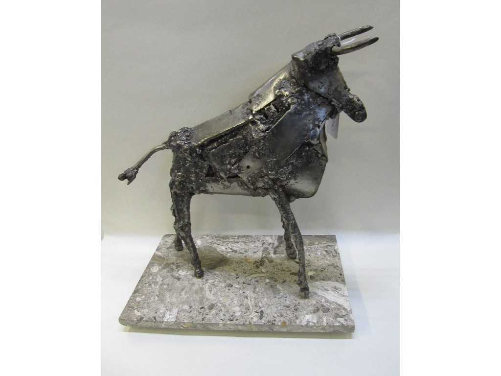 Appraisal: LES DRUMMOND - Steel sculpture of a bull signed and