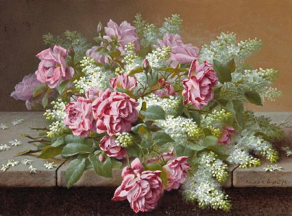 Appraisal: Raoul M de Longpre - Still life with pink roses