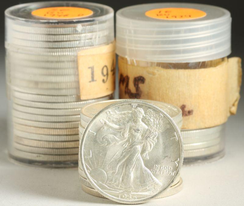 Appraisal: BU Walking Liberty Half Dollars coins coins -D roll coins