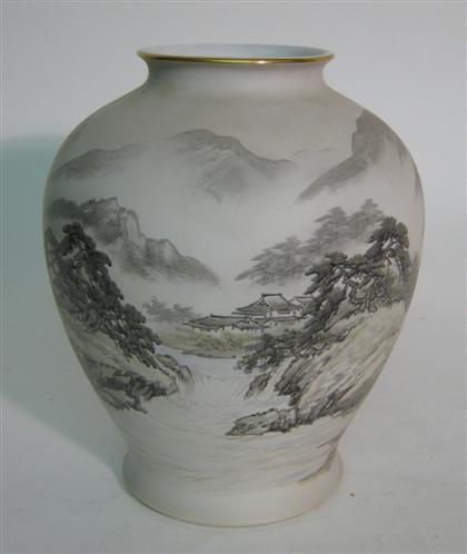 Appraisal: Porcelain Japanese vase th century painted landscape decoration H in