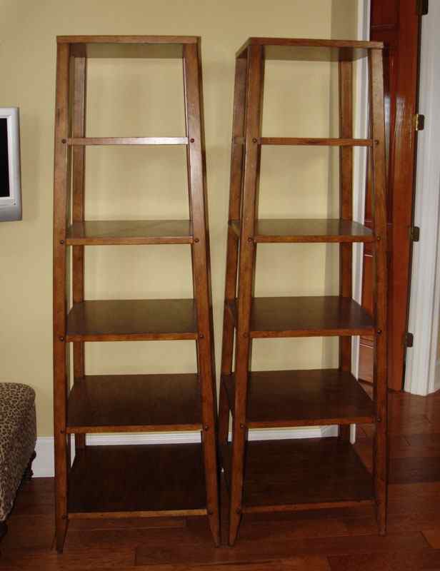 Appraisal: PAIR OAK ARTS CRAFTS STYLE DISPLAY TOWERS Open shelves with