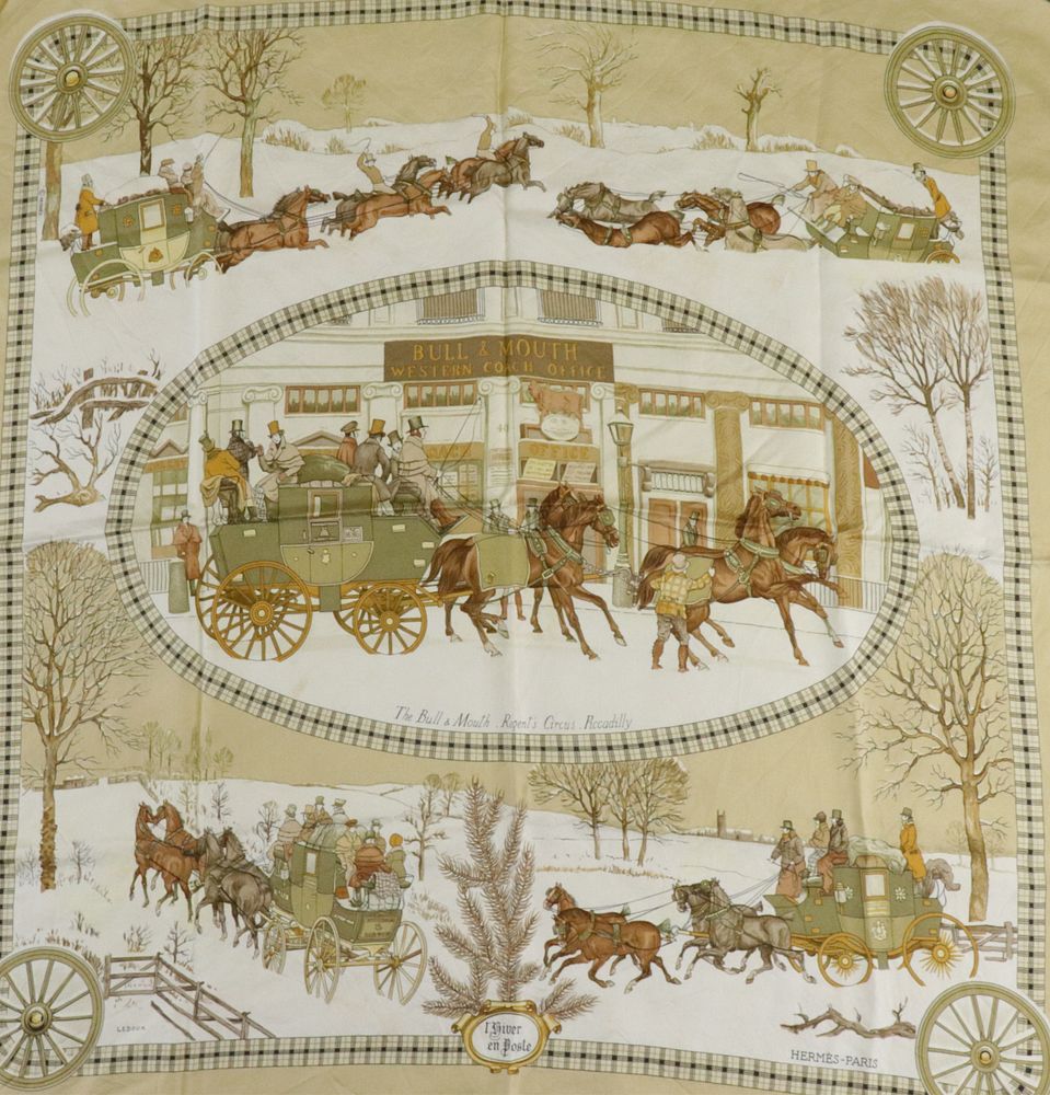 Appraisal: Hermes Silk Scarf - Hiver en Poste Hermes silk scarf