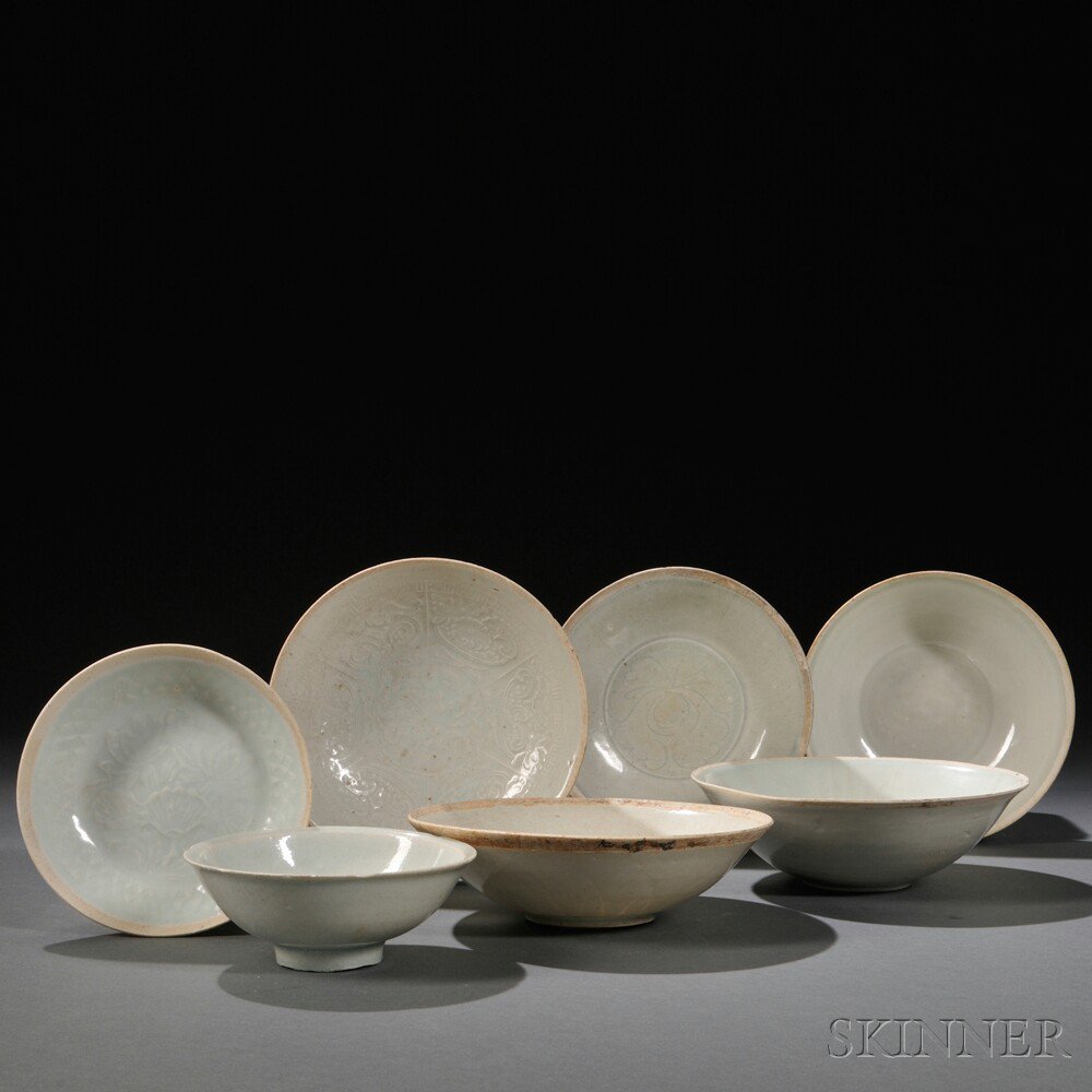 Appraisal: Seven Qingbai Dishes China Song Dynasty style decorated with different