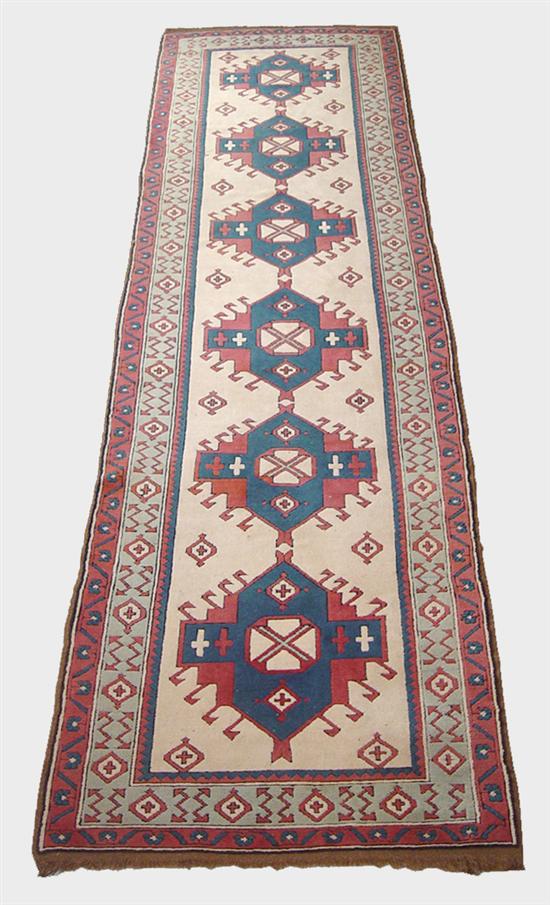 Appraisal: Wool on Cotton Tribal Runner th Century Six rectangular medallions