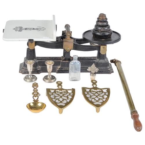 Appraisal: A set of brass mounted iron grocer's scales a pair