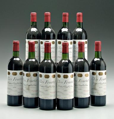 Appraisal: Ten bottles red Bordeaux wine Clos Fourtet St Emilion Grand