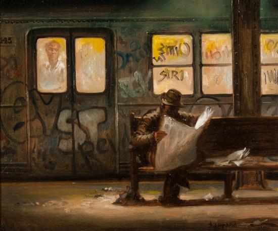 Appraisal: Joseph Sheppard American b Subway oil on masonite signed ''Sheppard''