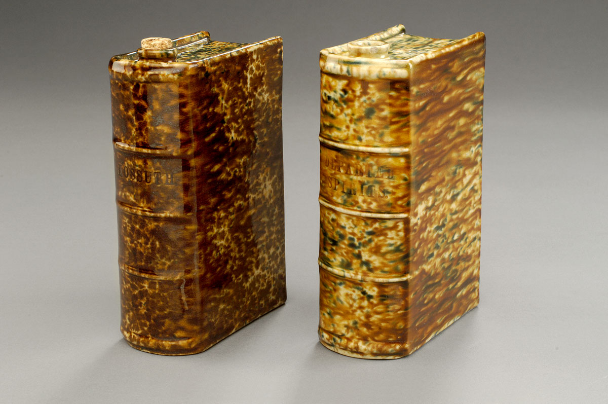 Appraisal: TWO BENNINGTON FLINT ENAMEL PINT BOOK FLASKS quot KOSSUTH quot