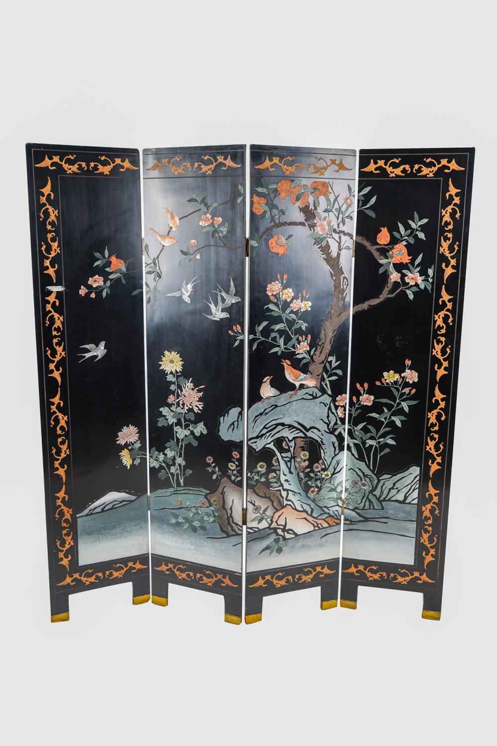 Appraisal: CHINESE COROMANDEL STYLE SCREENfour panels Provenance The Estate of Lee