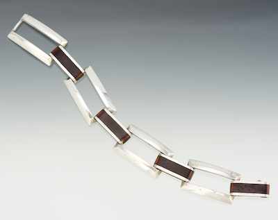 Appraisal: An Italian Sterling Silver and Brown Enamel Bracelet Chunky sterling