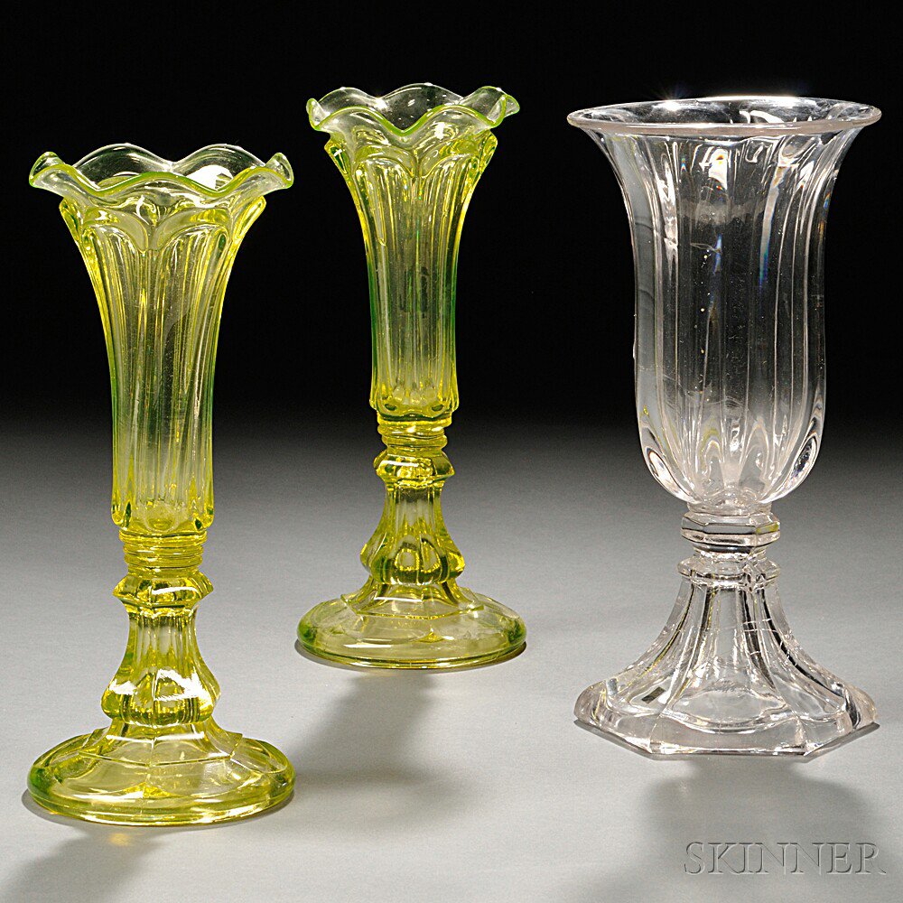 Appraisal: Three Sandwich-type Pressed Glass Vases mid to late th century